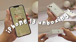 aesthetic iPhone 13 unboxing starlight ☁️✨ [upl. by Eilyk153]