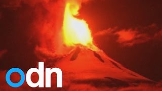 Huge lava fountain as Villarrica volcano erupts in Chile [upl. by Demetris]