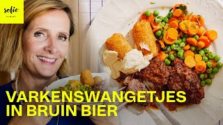 Varkenswangetjes met bruin Leffe bier worteltjes erwtjes en kroketjes 😋  Sofie Dumont [upl. by Aiuqet]