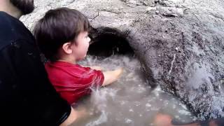 Noodling  Teaching 8yr old Son How to Noodle Catfish Catching Fish by Hand [upl. by Sidnala]