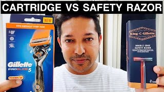 Cartridge Razor VS Safety Razor 4K  Gillette Fusion Proglide Power VS King C Gillette [upl. by Laurin]