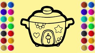 How to Coloring Easy Rice Cooker Using Colored Sand  Sand Painting  Coloring Page [upl. by Roby513]