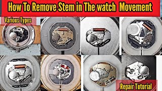 How To Remove Stem in The Watch Common Movement  Watch Repair Channel [upl. by Cutty440]