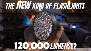 The NEW Brightest Flashlight in the World 120000 lumens Imalent SR32 Review amp Beam Test [upl. by Noved]