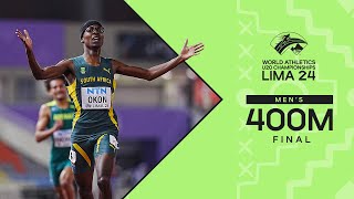 🇿🇦s Okon times it to perfection in the 400m final ⚡️  World Athletics U20 Championships Lima 2024 [upl. by Whitney]