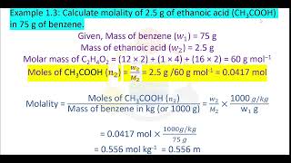 Molality Class  11 Class  12 Unit  1 Example13 NCERT Chemistry [upl. by Ecnarepmet454]