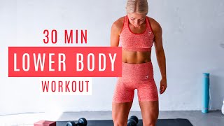 30 MIN LEG WORKOUT with weights dumbbells  LOW IMPACT  GLUTES AND QUADS  no jumping  no repeat [upl. by Arv310]