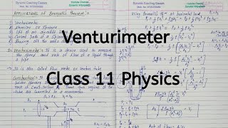 Venturimeter  Chapter 9  Mechanical Properties of Fluids  Class 11 Physics [upl. by Nitsirt]