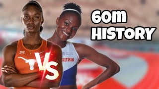 Julien Alfred vs Dina Asher Smith 60m Dash  Millrose Games 2024 [upl. by Aekahs586]