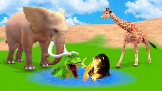 Elephant vs Giraffe vs Dinosaur Water Fight  Monster Lion Mammoth Saved by animals From Elephant [upl. by Butte]