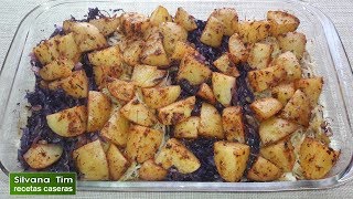 Papas  Patatas sobre colchón de REPOLLO al HORNO 👩‍🍳 RECETA VEGETARIANA [upl. by Eimor224]