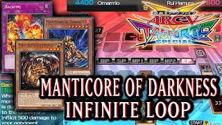 Manticore Of Darkness Infinite Loop  Backfire OTK Deck  YuGiOh ArcV Tag Force Special 99 [upl. by Anilam]