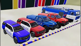 TRANSPORTING COLOR RANGE ROVER CHEVROLET MERCEDES BMW CAT LOADER POLICE FS2254 fs22truckbm [upl. by Elmer]