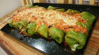 Canelones verdes de pollo y espinaca con salsa atomatada [upl. by Combe260]