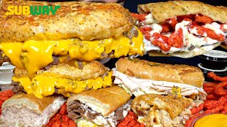 ASMR MUKBANG SUBWAY EXTRA LOADED SANDWICHES amp HOT CHEETOS  WITH CHEESE [upl. by Jessamyn]