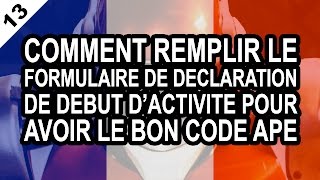 AUTOENTREPRENEUR 13 Remplir le formulaire déclaration début d activité pour avoir le bon code APE [upl. by Altheta]