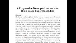 A Progressive Decoupled Network for Blind Image Super Resolution [upl. by Madella]