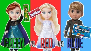 Elsa and Anna Toddlers Shopping Color Challenge at Grocery Store  Green vs Red vs Blue [upl. by Aerona]