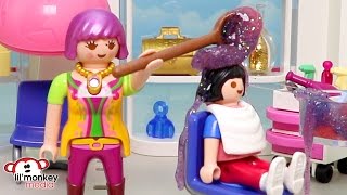 Playmobil Beckys Beauty Salon  Busy Day Ricardo Family Hair Cuts [upl. by Eednar]