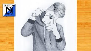 How to draw a Boy taking selfie  Boy selfie Poses  Pencil sketch for beginner  boy drawing easy [upl. by Ruhtra]