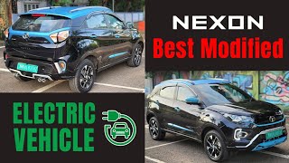 INDIAS BEST MODIFIED ELECTRIC CARTATA NEXON EV DARKPPFDIAMOND CUT ALLOYSAQUA INTERIOR [upl. by Llenahs]