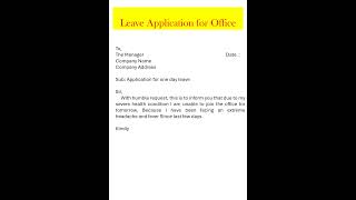 Application for leave  leave application for office or company staff  leave applicationletter [upl. by Saberio]