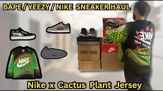 BapeYeezyNike Sneaker Haul  Cactus Plant Jersey Clothing Review [upl. by Elitnahc214]