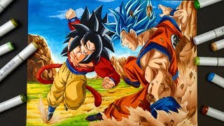 Drawing GOKU SSJ 4 VS GOKU SSJ BLUE  EPIC FIGHT [upl. by Quenna]