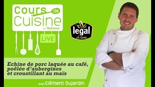 Cours de cuisine  Echine de porc laquée au café poêlée daubergines et croustillant au maïs [upl. by White512]