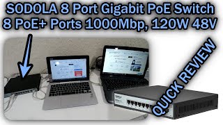 SODOLA 8 Port Gigabit PoE Switch With 2 Ethernet Uplinks 120W 48V QUICK REVIEW With Full Manual [upl. by Cyrus]