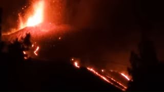 Abundant lava effusion and lava fontains from the new vents As seen from El Paso LP3 highway 3011 [upl. by Mikeb972]