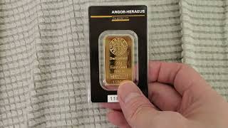 Bullion Kine Bar ArgorHeraeus 20 gram gold Bar has a nice Hologram [upl. by Anear318]