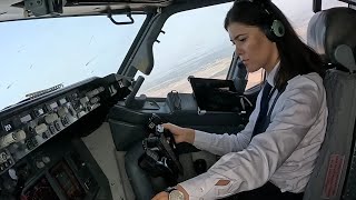 Beautiful Female Pilot Take Off Her Boeing B737800  Cockpit View  GoPro [upl. by Rodge]