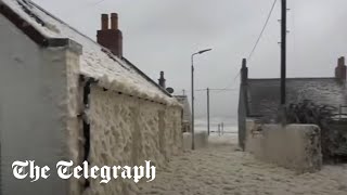 High winds whip up sea foam as Storm Babet batters Scotland [upl. by Janette869]