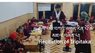 Recitation of Tripitaka by venerable nuns at my home ladakh Buddhism home tripitaka joy [upl. by Ramilahs]