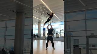 Airport Stunt 😲 travel cheer stunt denver utah lilyandjake flyer flip athlete spin [upl. by Alfie]