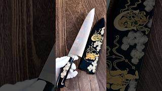 Takeshi Saji MakieArt Aogami Colored Damascus Gyuto Knife with Urushi FUJIN RAIJIN Custom Handle [upl. by Pfaff]