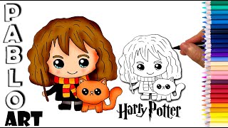 How to Draw Hermione and Crookshanks  Harry Potter  Learn to Draw step by step [upl. by Elora]