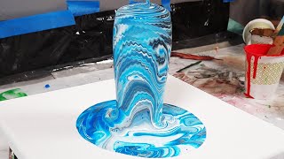 BLUE PAINT POUR OVER VASE  Pour Painting Over A 3D Printed Shape [upl. by Aiekram]