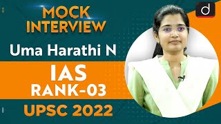 Uma Harathi N Rank03  UPSC CSE 2022  English Medium  Mock Interview  Drishti IAS English [upl. by Erena]