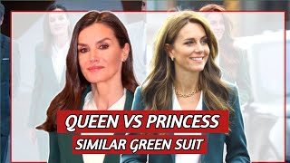 Kate Middleton and Queen Letizia twining in matching green suit  royal family  same dress [upl. by Ydnelg]