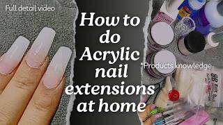 Acrylic nail extensions  How to do acrylic nail extensions  Step by step for beginners at home [upl. by Bedell]