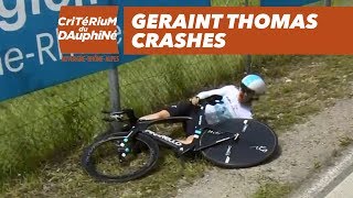 Geraint Thomas crashes  Prologue Valence  Valence  Critérium du Dauphiné 2018 [upl. by Eonak]