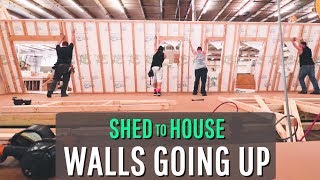 Converting a Shed into a House  Raising the Walls [upl. by Mag]