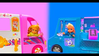 Elsa and Anna toddlers food vans They learn how to make healthy snacks and help each other [upl. by Ardnaeed]