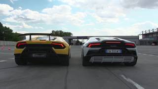 Lamborghini Huracan Evo vs Lamborghini Huracan Performante Rev Battle [upl. by Lak]