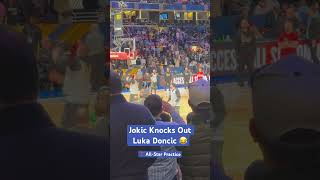 Nikola Jokic knocks out Luka Doncic in a game of Knockout at AllStar Practice 😂 nba lukadoncic [upl. by Airelav7]