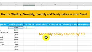 How to calculate Daily hourly weekly  biweekly and yearly salary in excel sheet [upl. by Bixler]