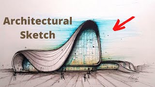 Zaha Hadid Heydar Aliyev  Architectural Sketching  Time lapse 18  اسکیس و راندو در معماری [upl. by Hillard]