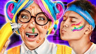 Extreme RAINBOW NERD MAKEOVER  Hacks To Become POPULAR Beauty Transformation With Gadgets [upl. by Sacul]